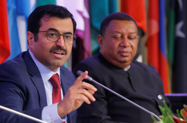OPEC President Qatar's Energy Minister Mohammed Bin Saleh Al Sada and OPEC Secretary General Mohammad Barkindo address a news conference after an OPEC meeting in Vienna, Austria, on Wednesday (Reuters photo)